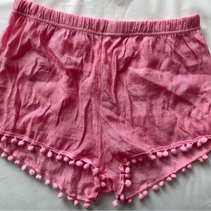 Pink Pom Pom Trim swim coverup Shorts